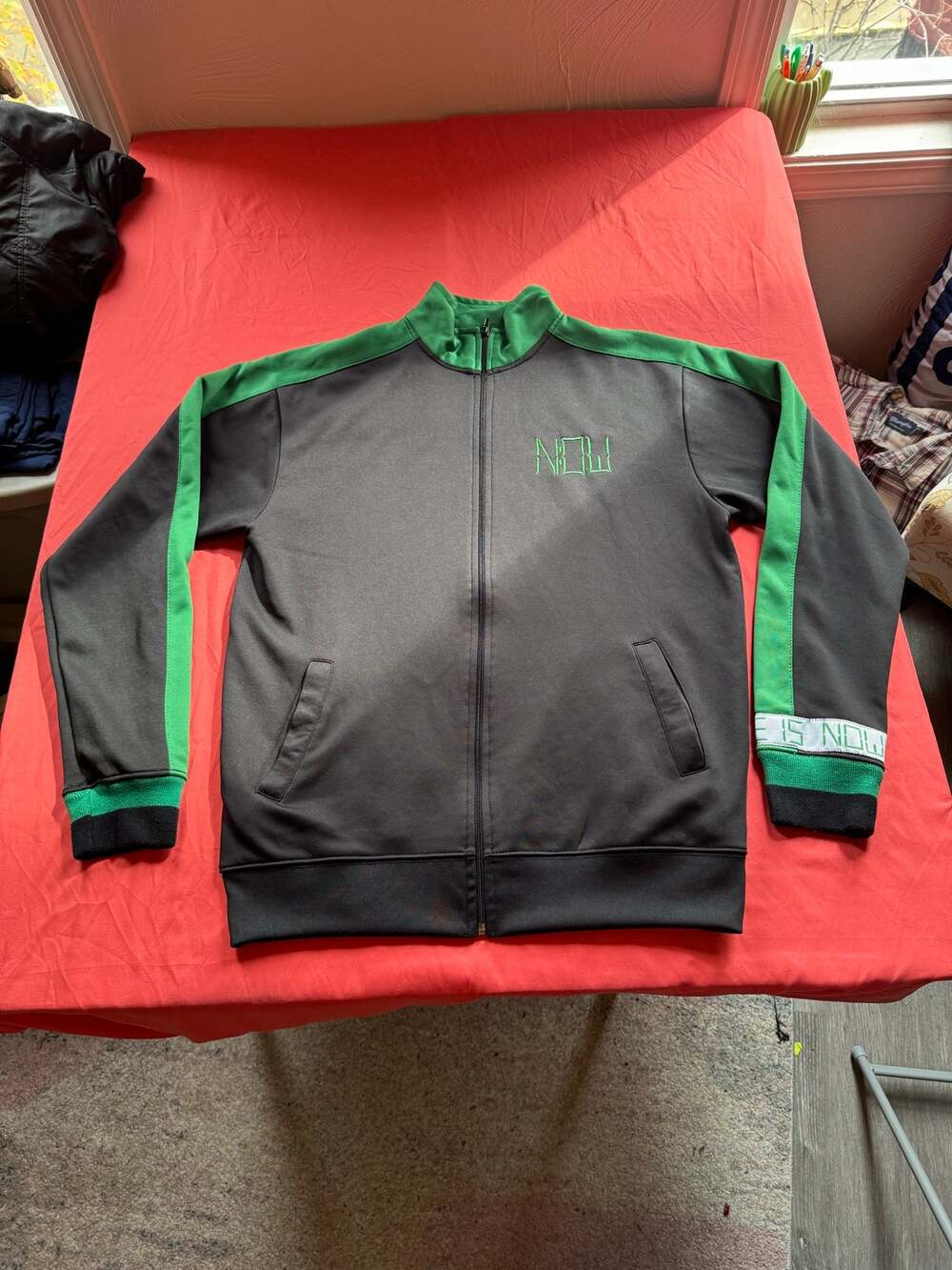 NOW No Outcome Waiting Streetwear Track Jacket Black Green Men's Size M